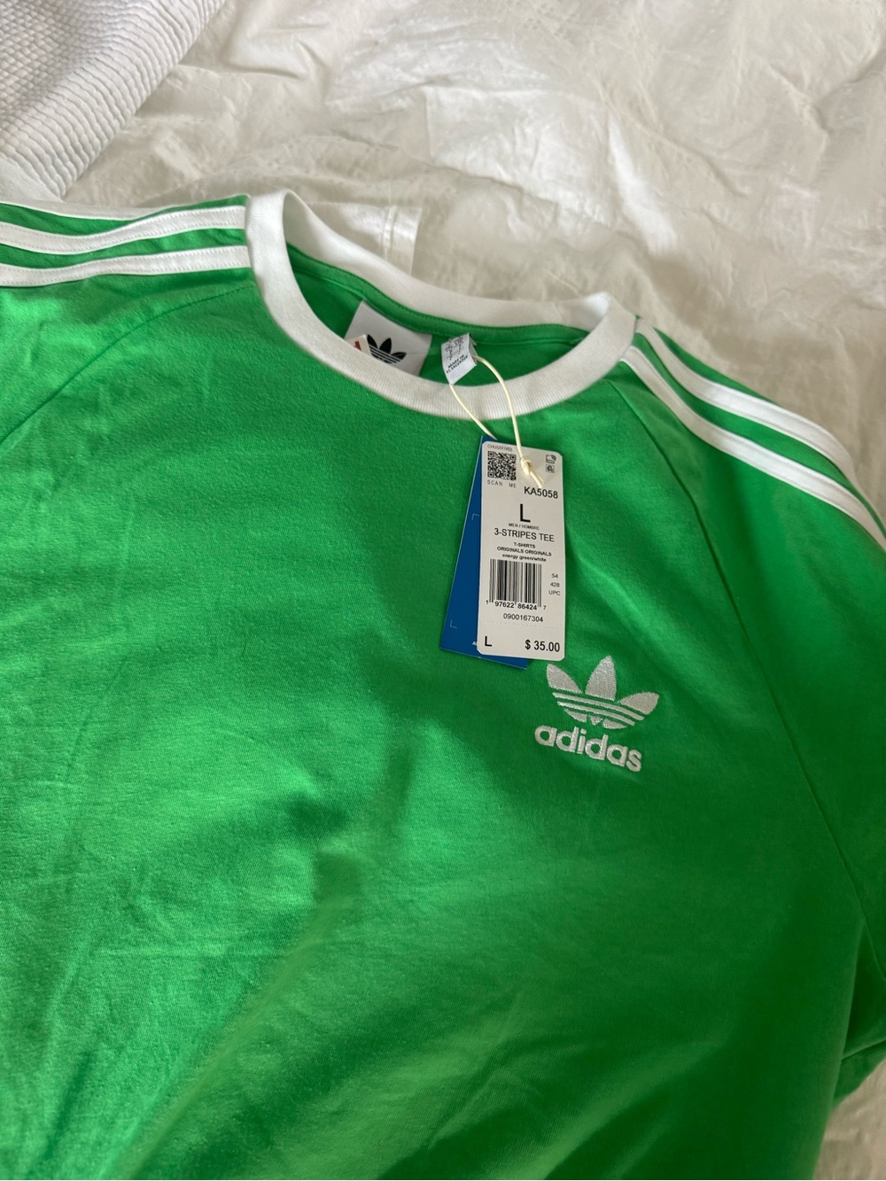 adidas Green Tee with White 3-Stripes and Trefoil